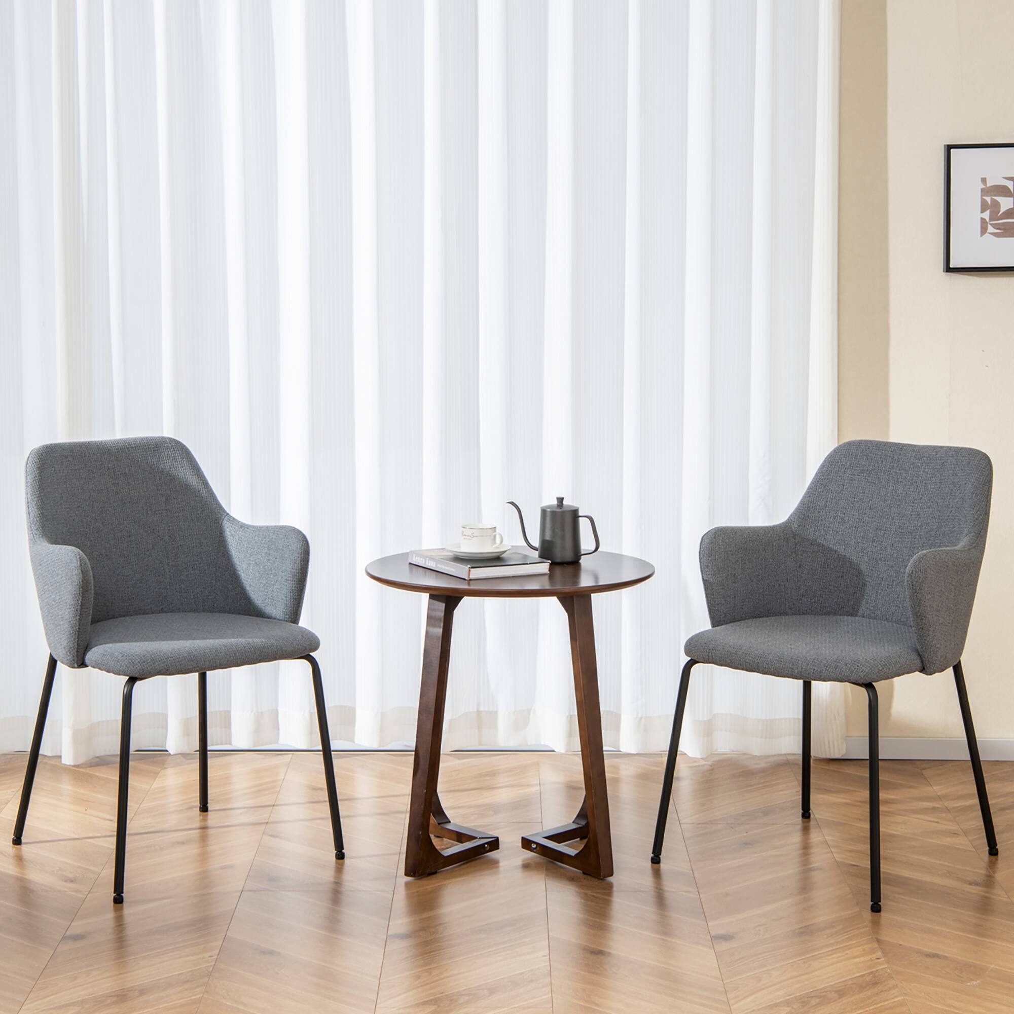 Alt View 3. Gymax - Gymax Dining Chairs Set of 2 w/ Curved Backrest Wide Seat & Armrests Sturdy Frame Gray - Gray.