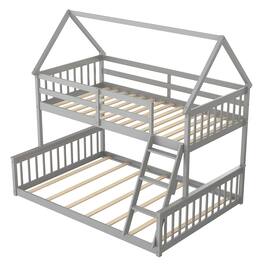 Costway - Twin Over Full House Bunk Bed with Ladder & Guardrails Convertible to 2 Beds - Gray