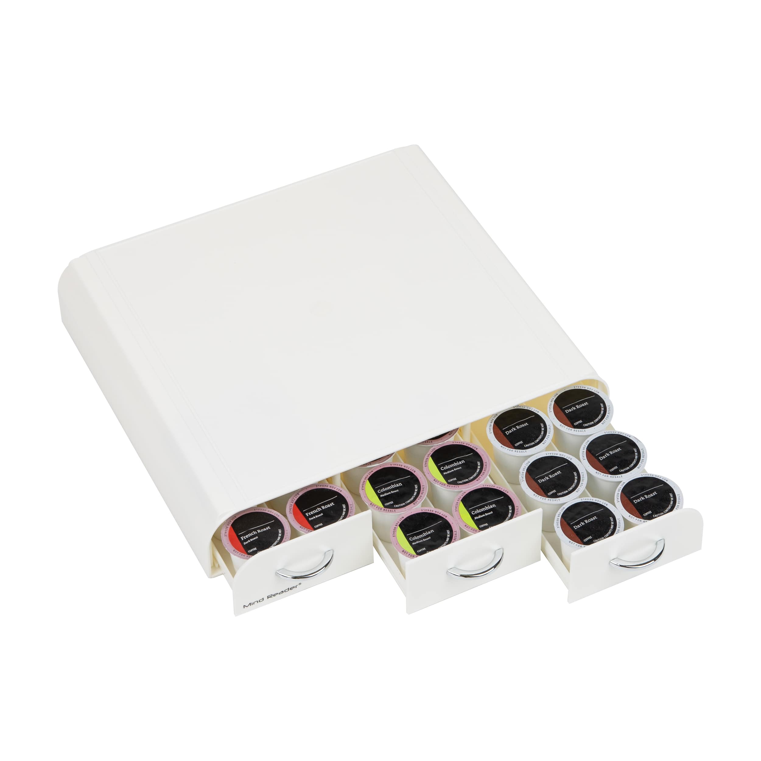 Alt View 13. Mind Reader - Single Serve Coffee Pod Organizer with 3 Drawers, 36 Pod Capacity, Countertop, 13.5"L x 12.25"W x 2.5"H - White.