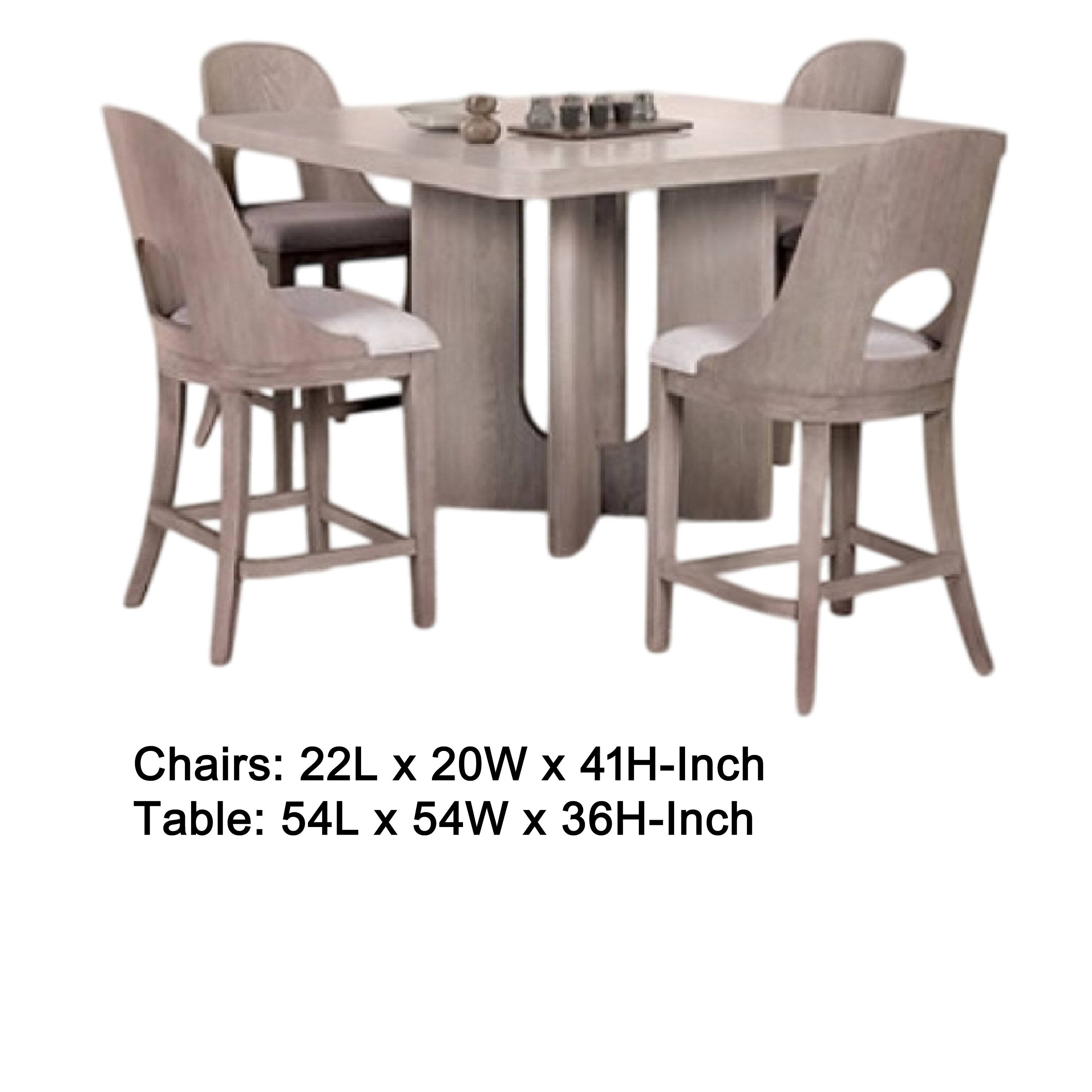 Chairs: 22L x 20W x 41H-Inch  
Table: 54L x 54W x 36H-Inch