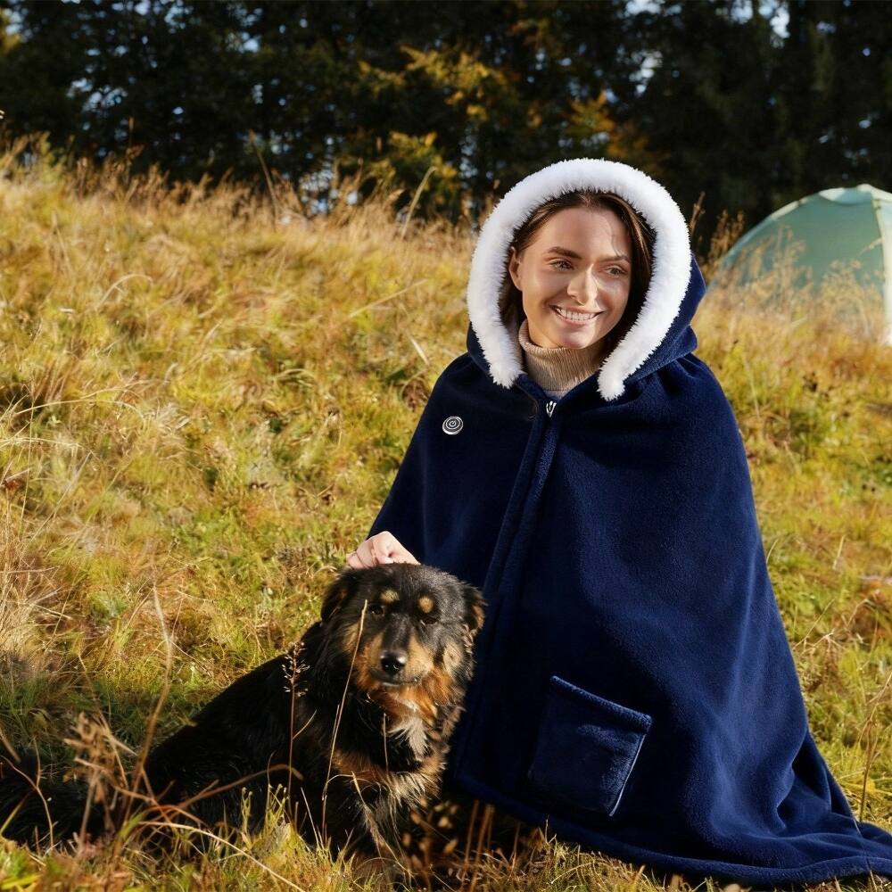 Left. Loheer - Loheer wearable heated blanket with eight warming zones 59x31in - Blue.