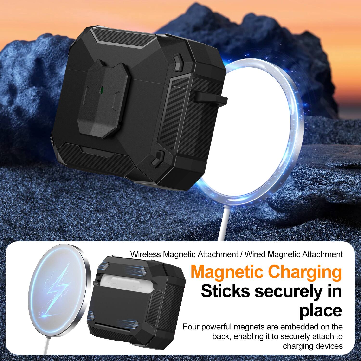 Wireless Magnetic Attachment / Wired Magnetic Attachment

Magnetic Charging Sticks securely in place

Four powerful magnets are embedded on the back, enabling it to securely attach to charging devices