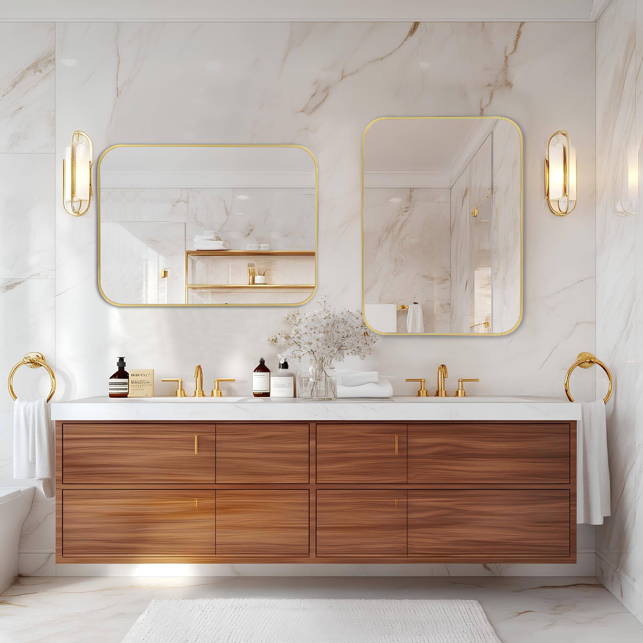 Alt View 2. Comfort Essence - Brushed Vanity Mirror Rectangle Bathroom Mirrors For Over Sink Anti-rust Frame tempered Glass Hangs Horiz... - Gold-24"x36".