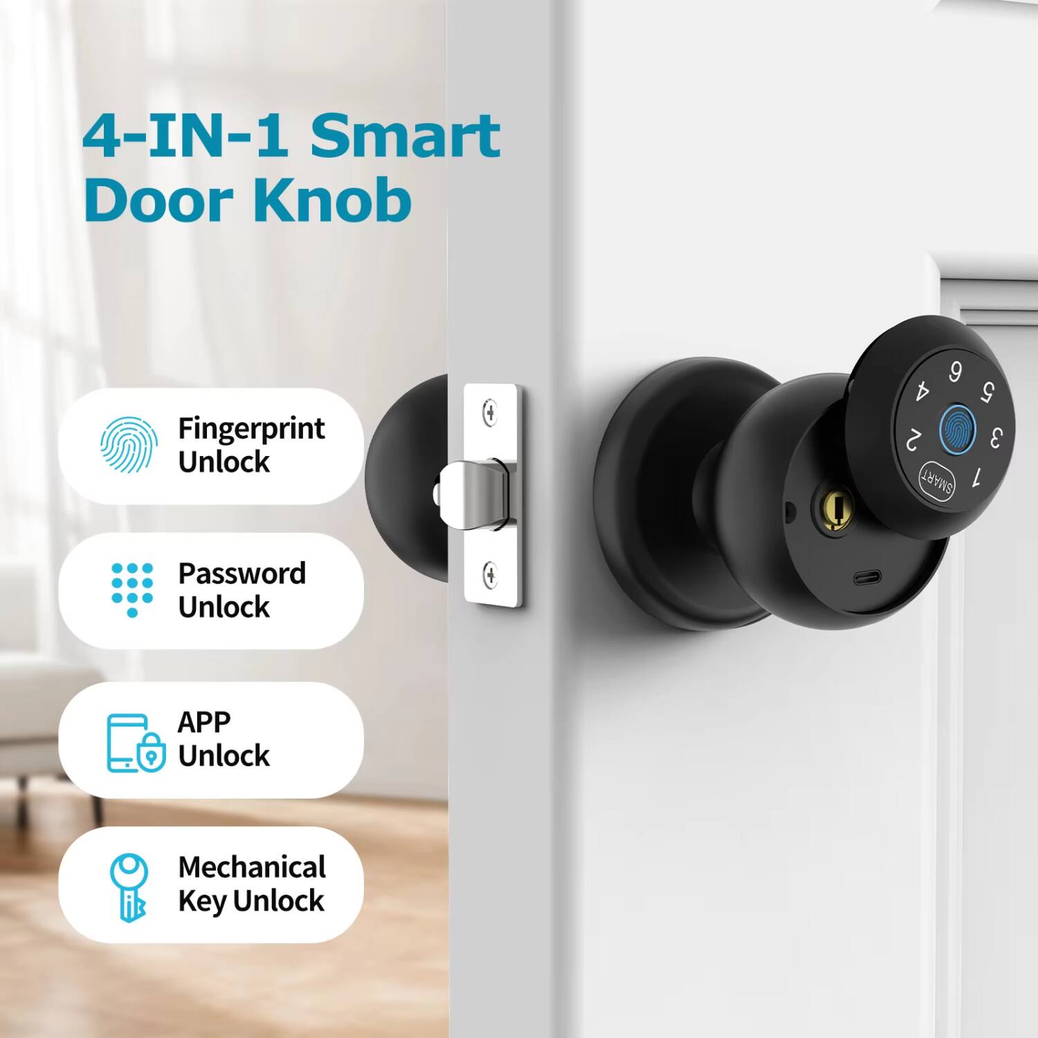 4-IN-1 Smart Door Knob

- Fingerprint Unlock
- Password Unlock
- APP Unlock
- Mechanical Key Unlock