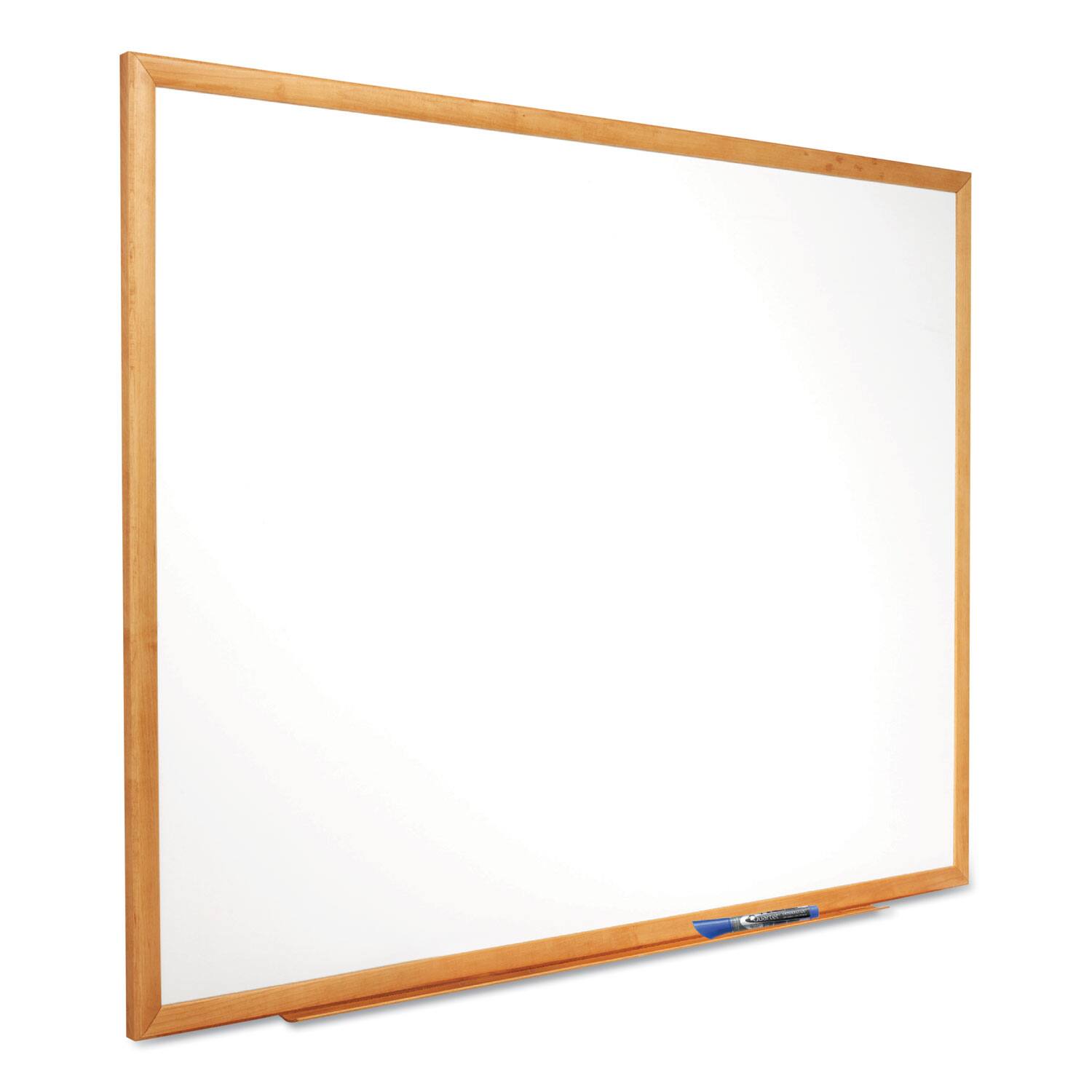 Left. Quartet - Classic Series Total Erase Dry Erase Boards, 36" x 24", White Surface, Oak Finished Fiberboard (MDF) Frame.