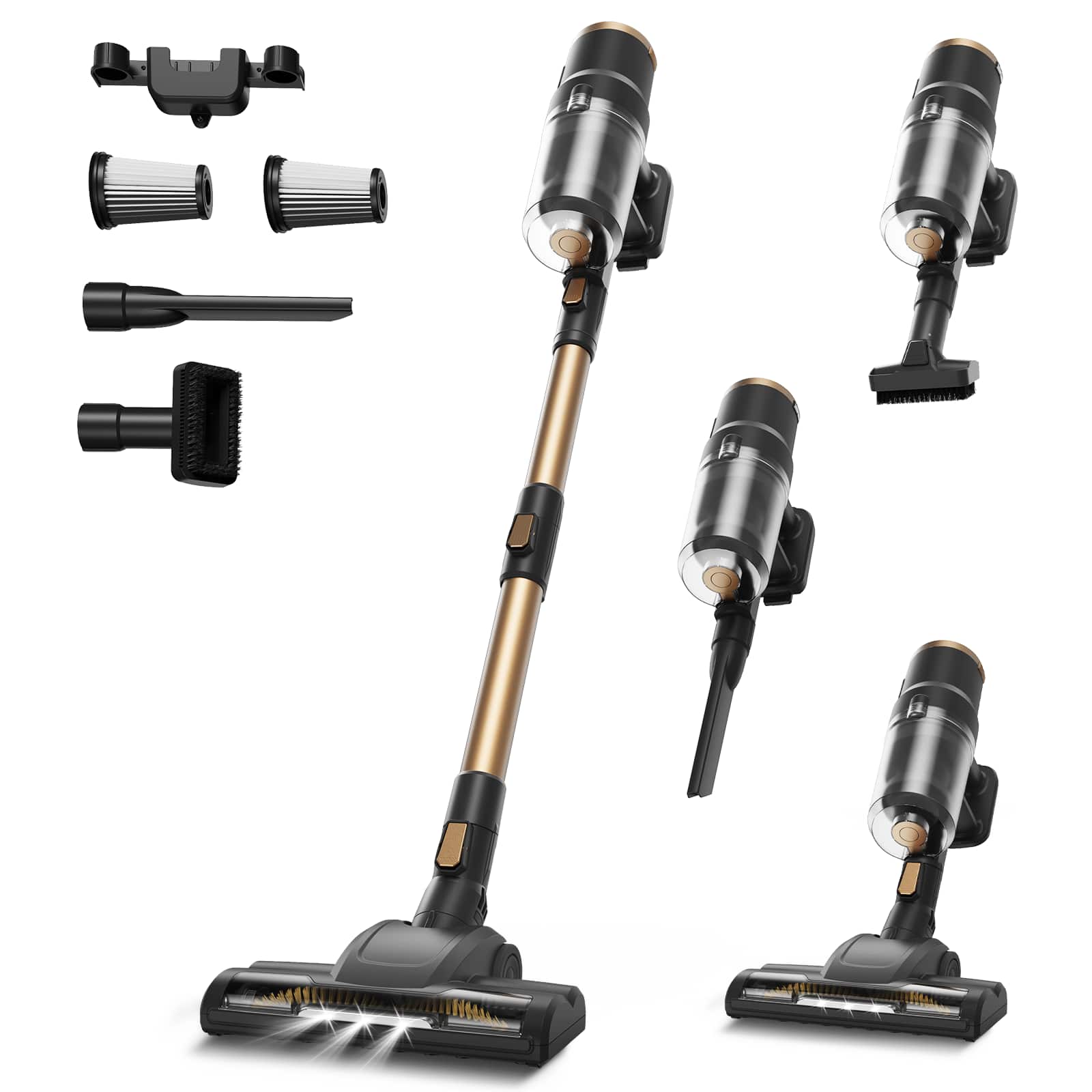 Front. MOOSOO - Cordless Vacuum Cleaner, 3 Powerful Suction,Lightweight Stick Vacuum Rechagable for Carpet Hard Floor Pet Hair - Black Gold.