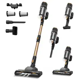MOOSOO - Cordless Vacuum Cleaner, 3 Powerful Suction,Lightweight Stick Vacuum Rechagable for Carpet Hard Floor Pet Hair - Black Gold