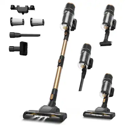 Front. MOOSOO - Cordless Vacuum Cleaner, 3 Powerful Suction,Lightweight Stick Vacuum Rechagable for Carpet Hard Floor Pet Hair - Black Gold.