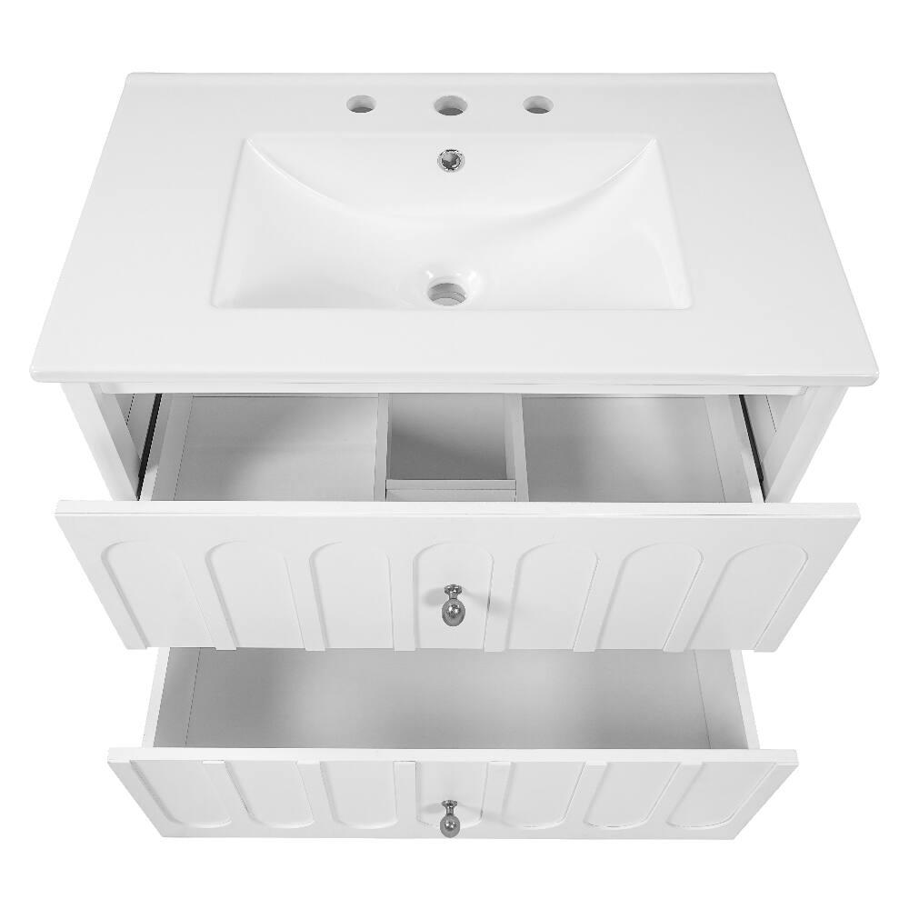 Alt View 6. Loheer - Loheer 30 inch floating bathroom vanity White Wall Mounted Cabinet with Ceramic Sink - White.
