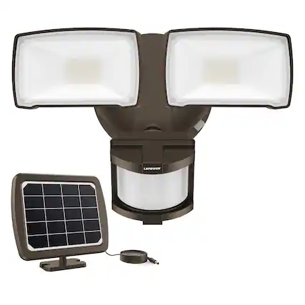 Front. Lepower - 2 Head Outdoor Solar Powered Security Lights 1000LM Motion Sensor 5500K IP65 Waterproof Flood Lights For Backyard - Brown.