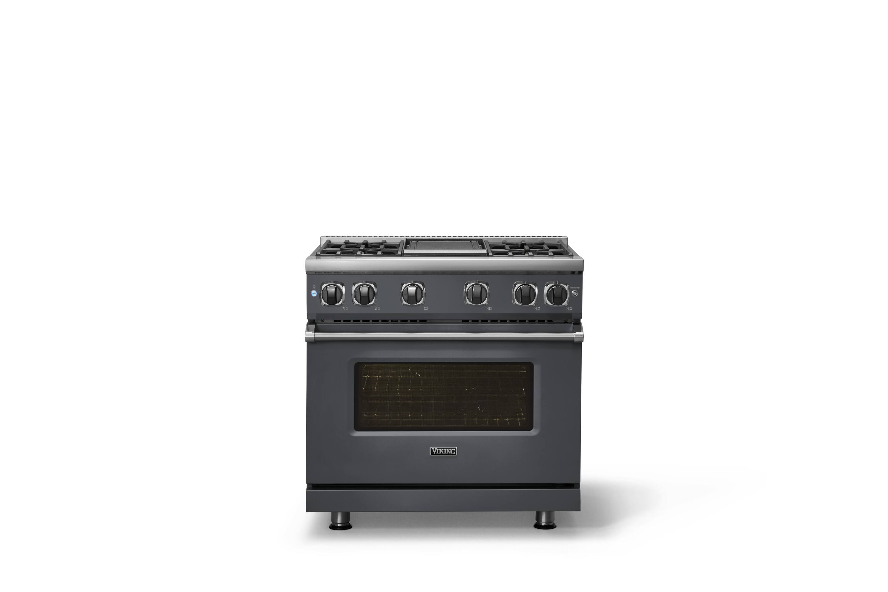 Alt View 2. Viking - Pro 7 Series 5.6 Cu. Ft. Freestanding Sealed 4 Burner Gas Convection Range/Griddle - Cast Black - Cast Black.