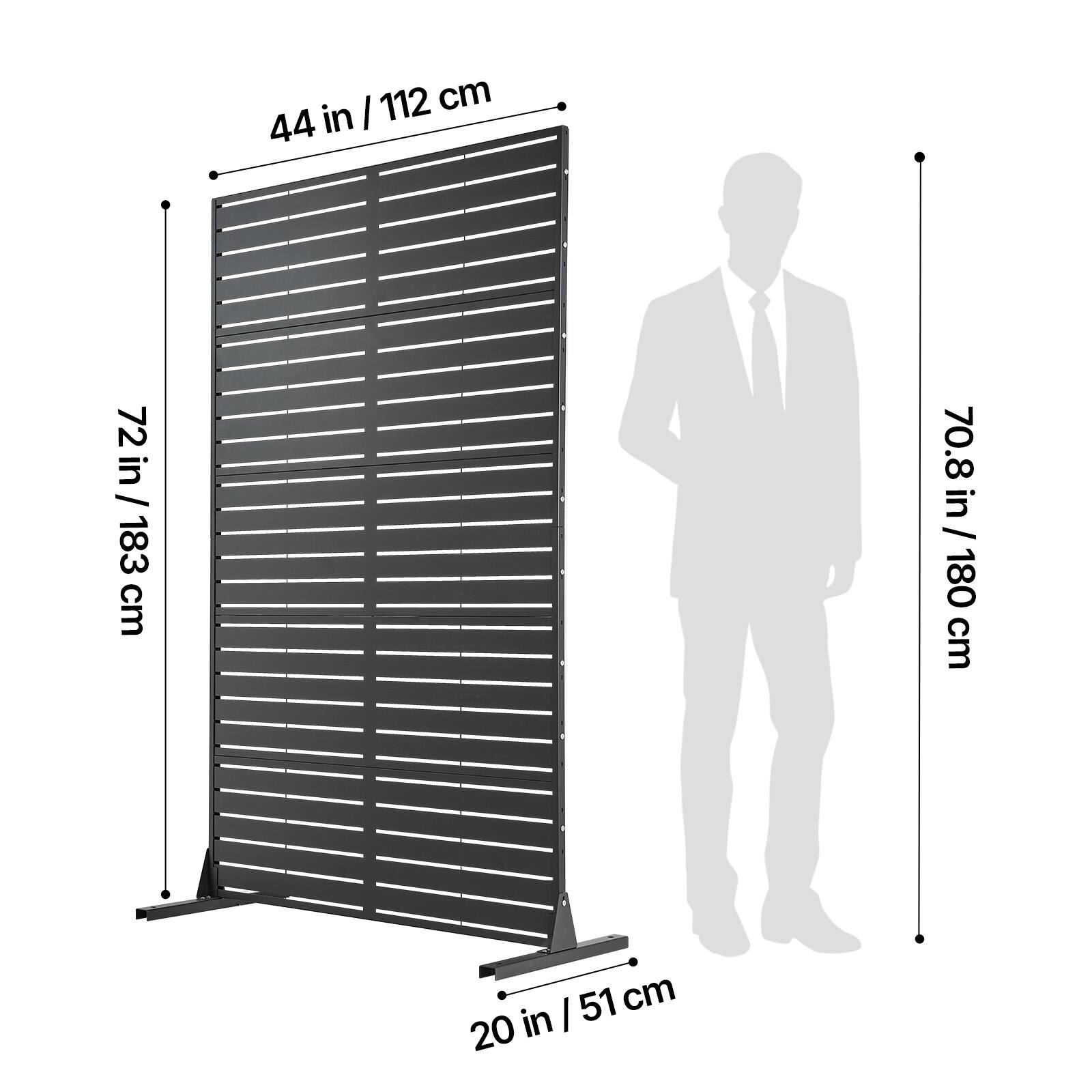 44 in / 112 cm  
72 in / 183 cm  
20 in / 51 cm  

70.8 in / 180 cm