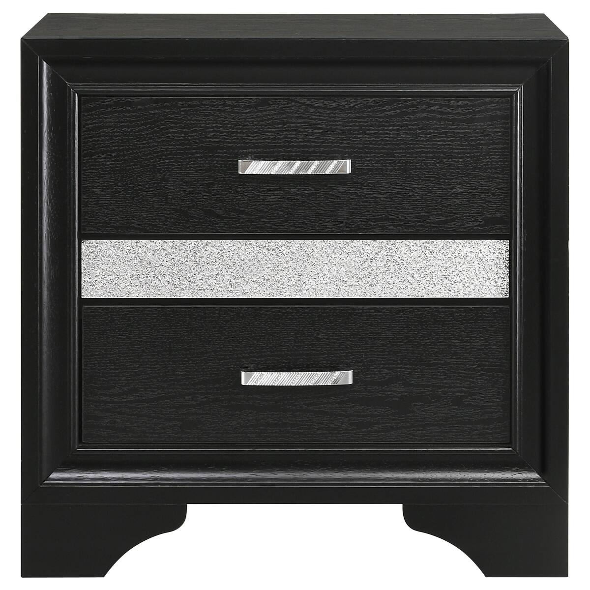Back. Loheer - Loheer Black Two Drawer Nightstand with Hidden Jewelry Tray and Crystal Handles - Black.