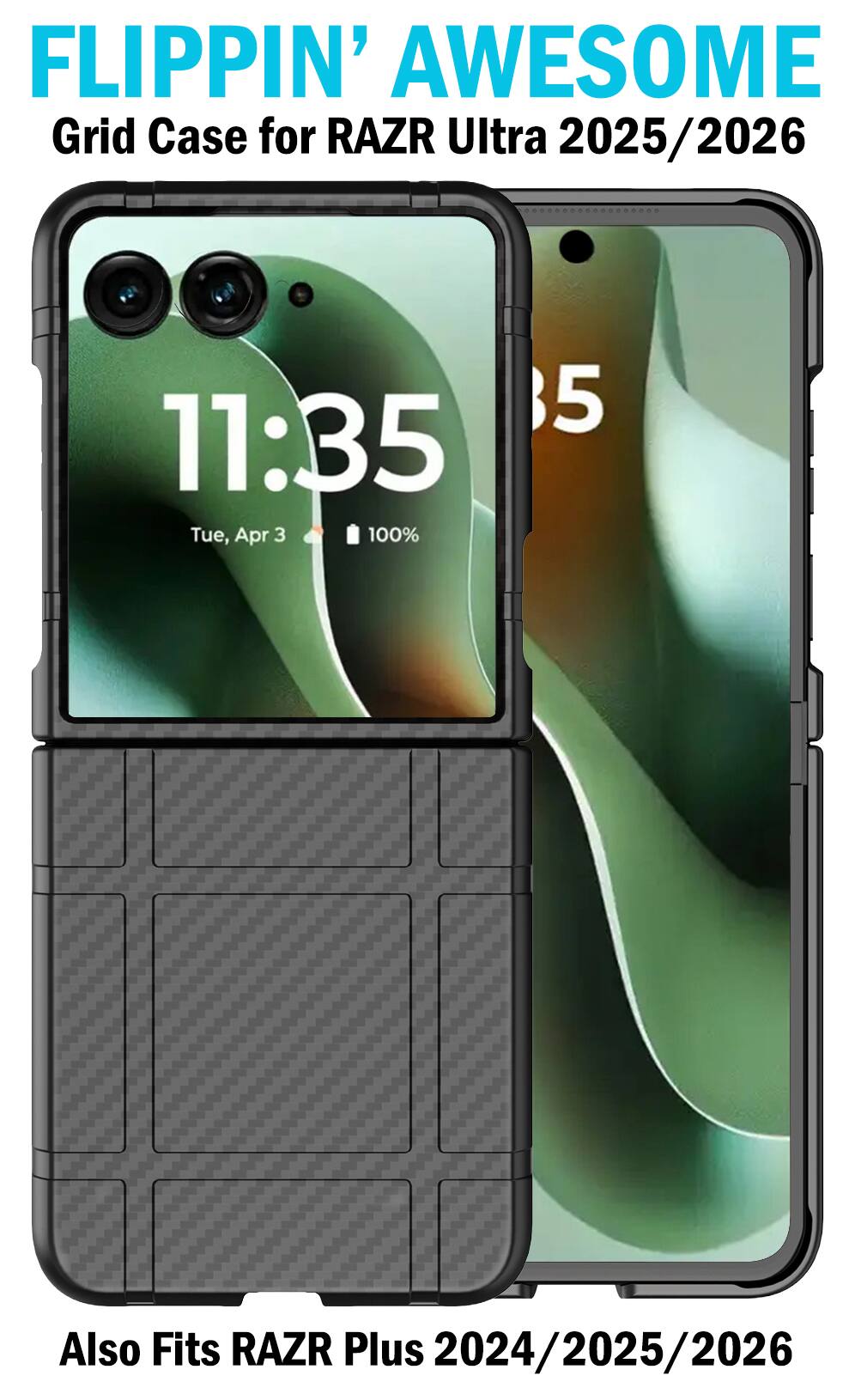 FLIPPIN' AWESOME Grid Case for RAZR Ultra 2025/2026  
11:35 Tue, Apr 3 100%  
Also Fits RAZR Plus 2024/2025/2026