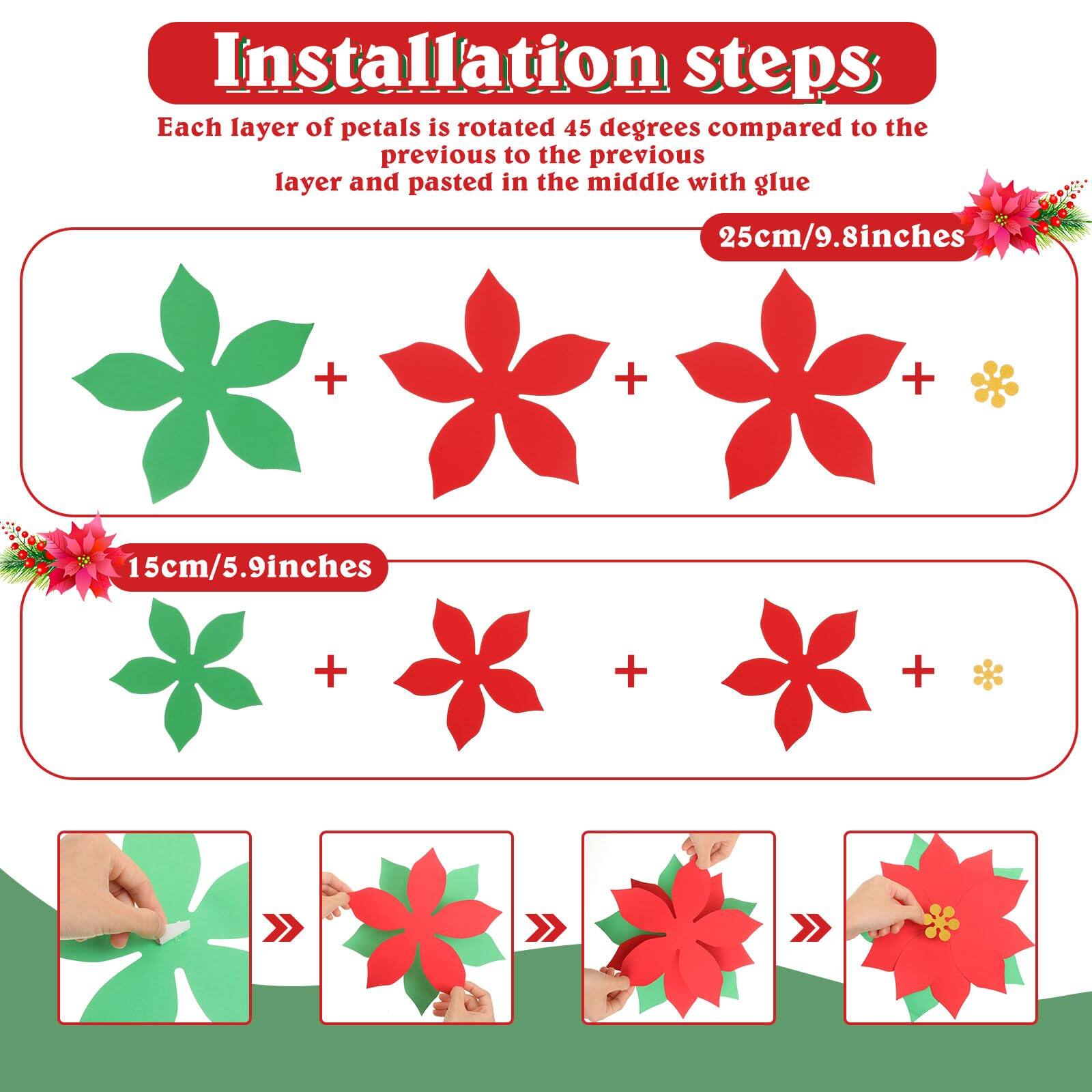 Installation steps:

Each layer of petals is rotated 45 degrees compared to the previous layer and pasted in the middle with glue.

25cm/9.8 inches

15cm/5.9 inches