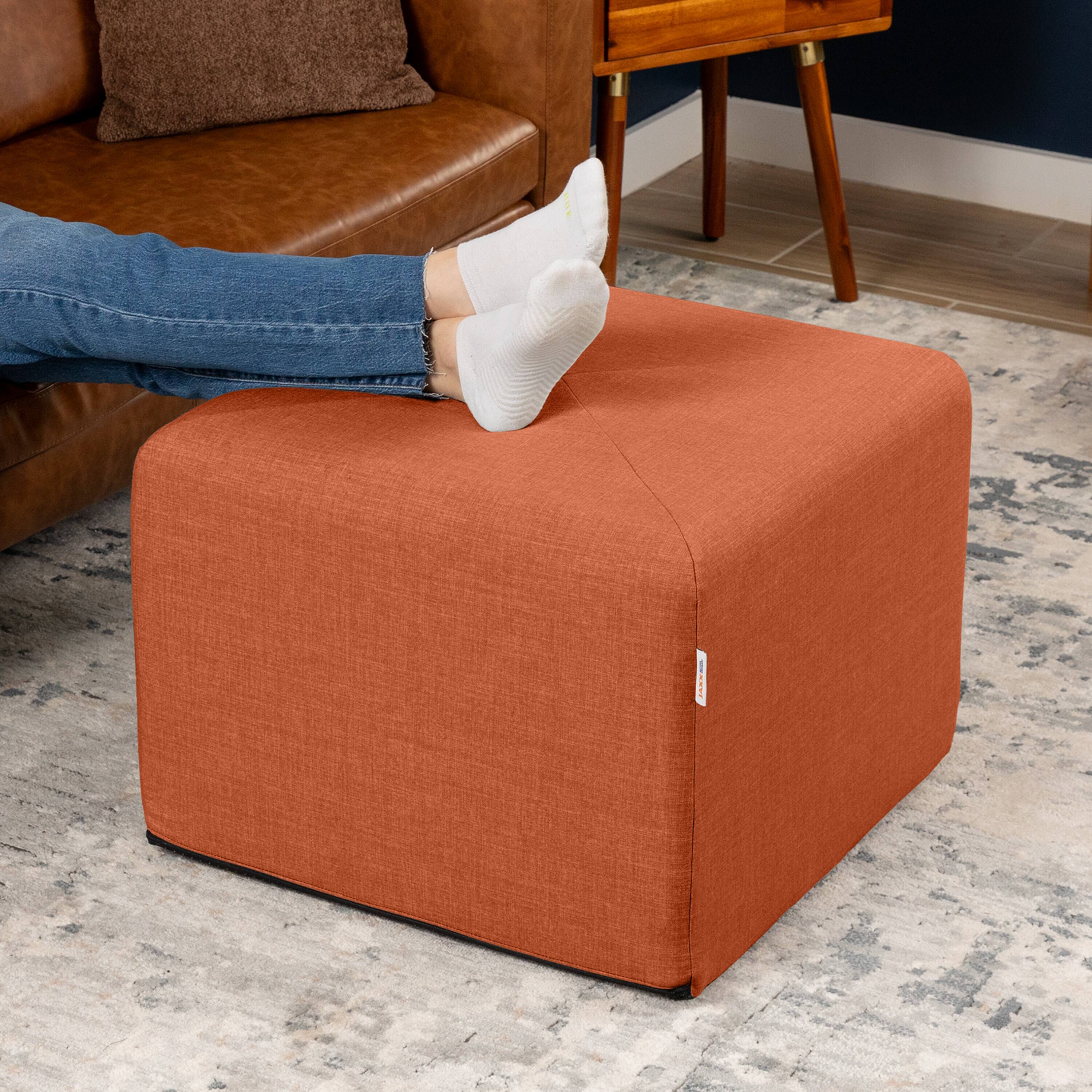 Angle. Jaxx - Jaxx Monroe Square Foam Ottoman with Stain Resistant Performance Fabric, Large (24 x 24 x 18), Canyon Orange - Canyon Orange.