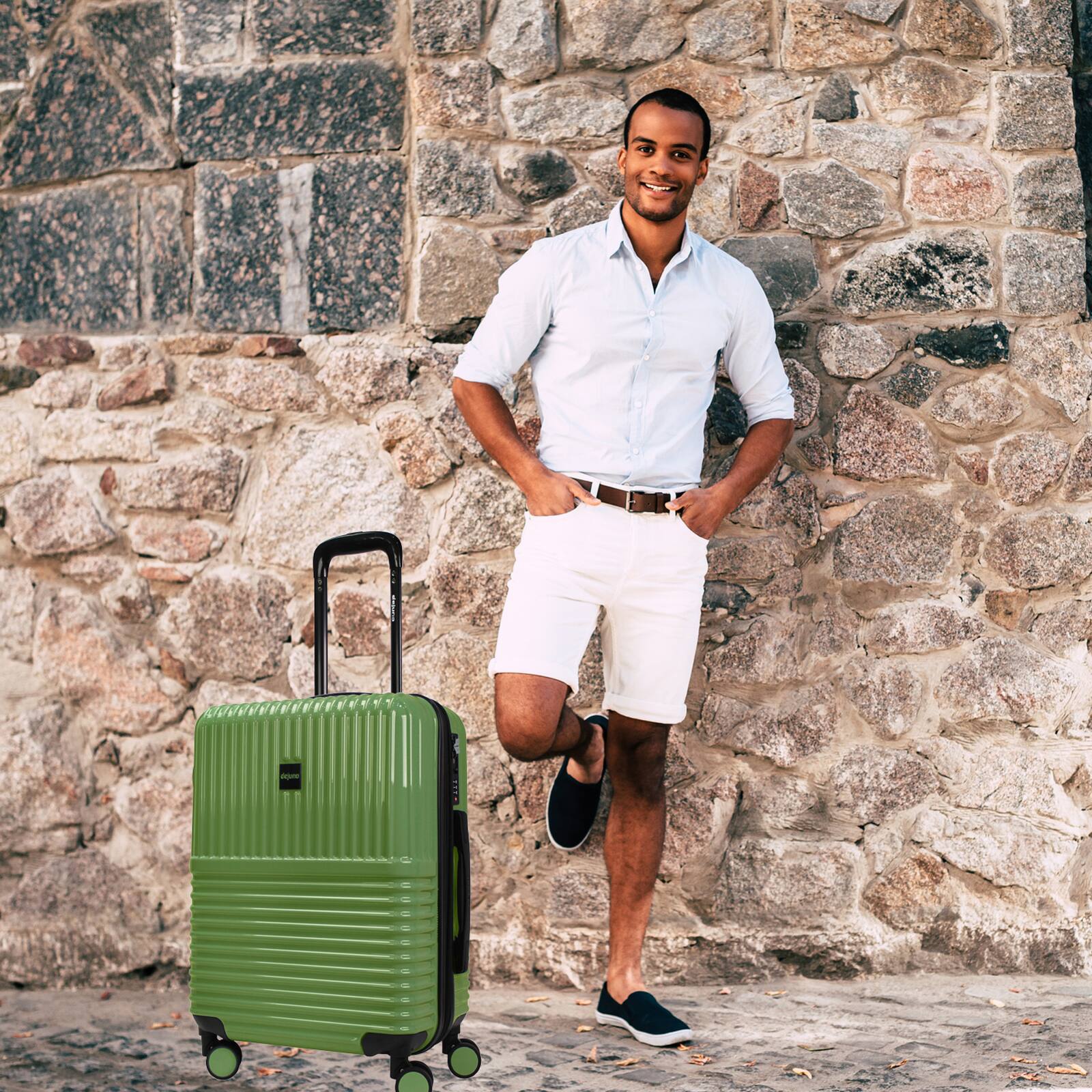 Angle. World Traveler - Tonal 2-Piece Lightweight Polycarbonate Hardside Expandable Spinner Luggage Set with TSA Lock (20" & 28") - Matcha.