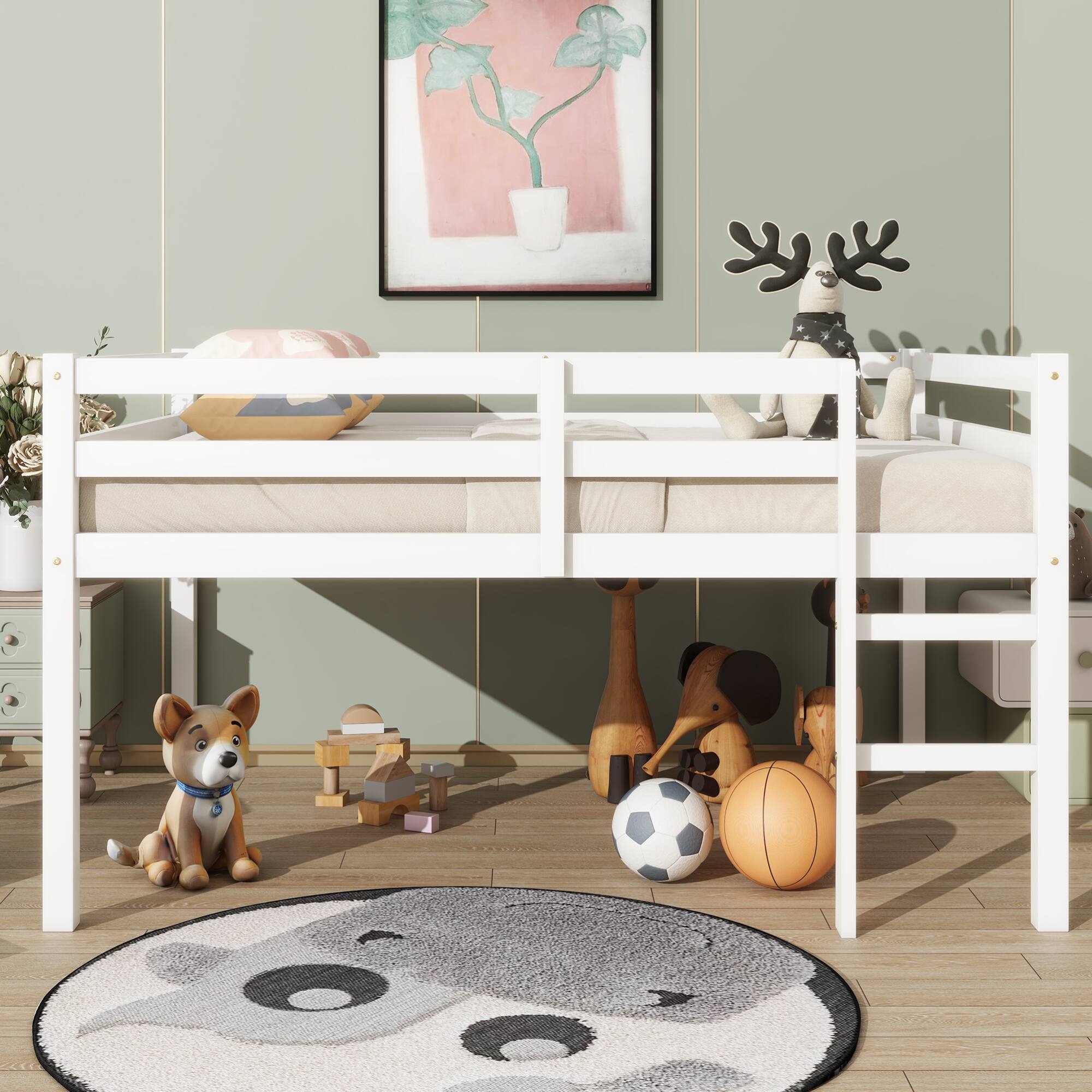 Alt View 4. GOODSILO - Premium Full-Size Loft Bed with Ladder Designed for Space Optimization and Stylish Comfort - White.