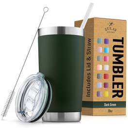 Zulay Kitchen - 20oz Double Walled Insulated Tumbler with Lid and Straw - Dark Green