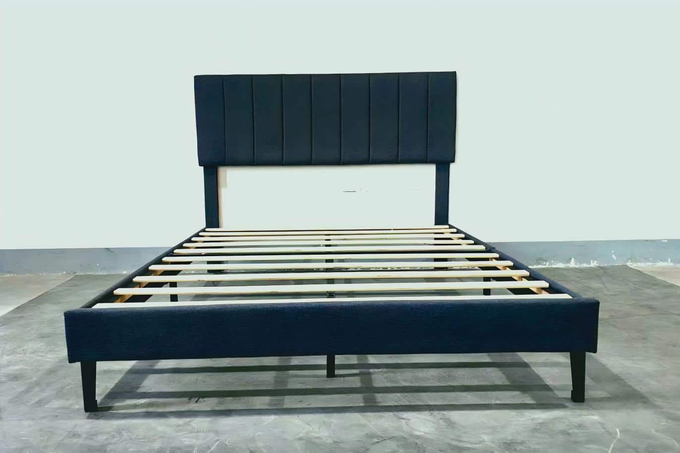 GARVEE - Queen Size Velvet Basic Bed, Upholstered Frame, No Box Spring Needed - White