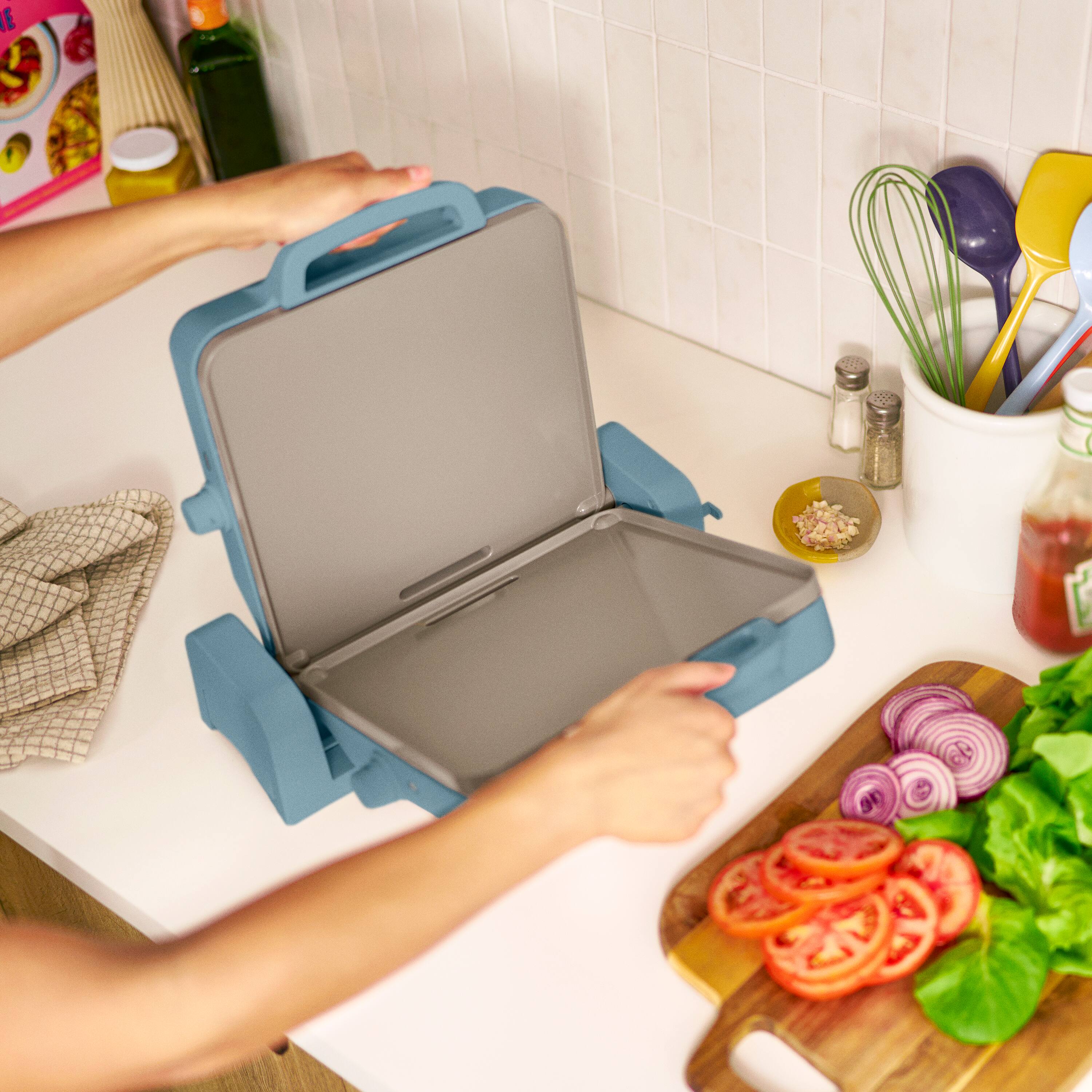 Alt View 6. Bella - Fits-anywhere Kitchenware: 10" x 20" Fold & Store Dual Temp Electric Griddle - Surf.