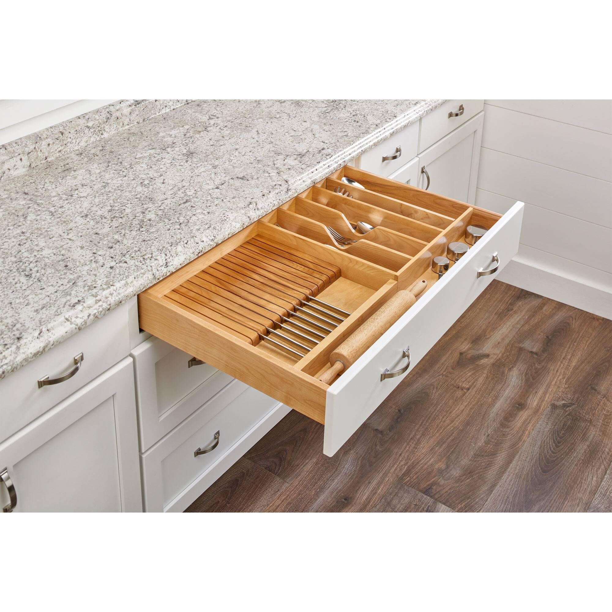 Alt View 1. Rev-A-Shelf - Rev-A-Shelf Trim to Fit Shallow Knife Block Drawer Insert, 33.13'' x 22'', 4WUTKB - Natural.