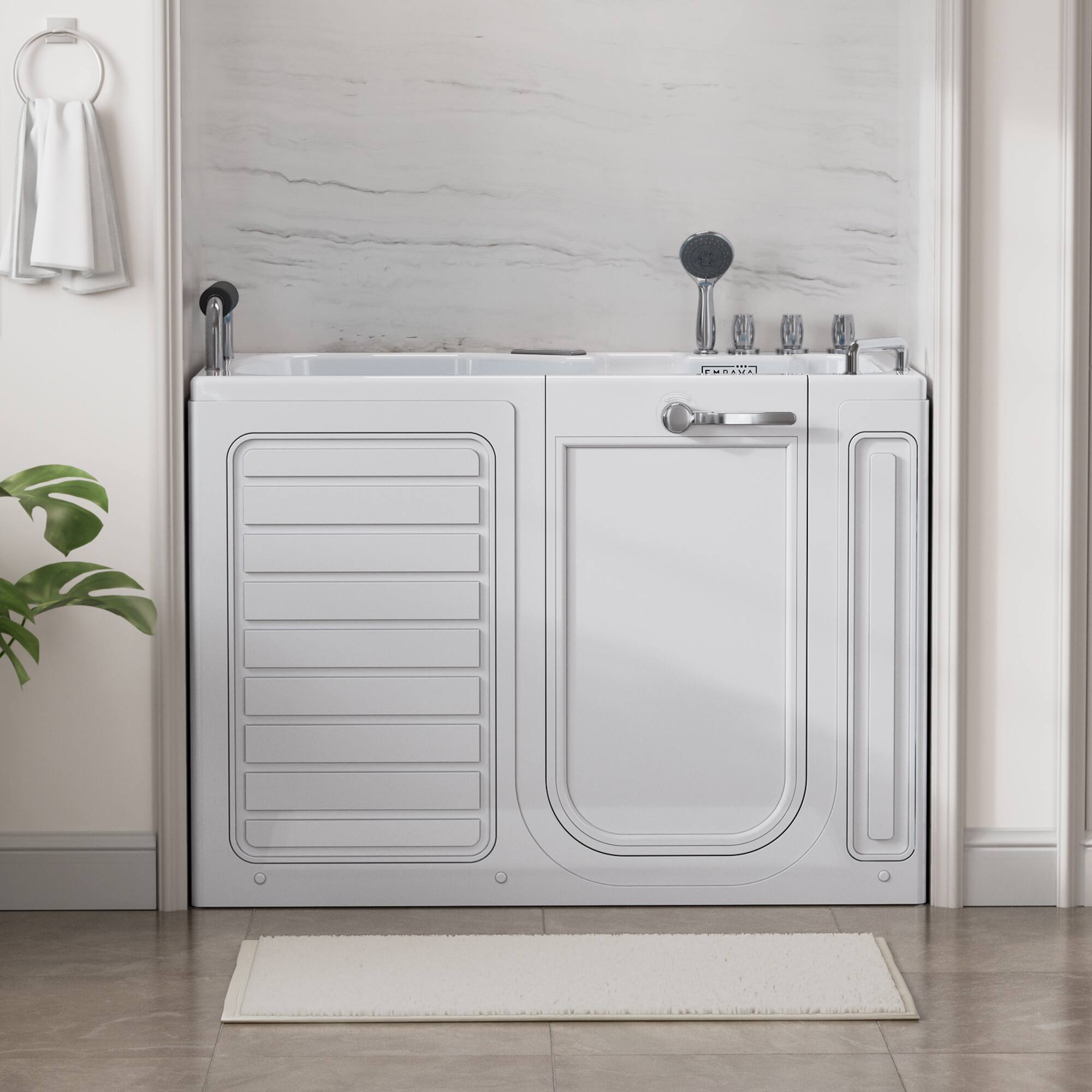 Alt View 7. Empava - 54 in. x 30 in. Right Drain Whirlpool Air Combination Walk-in Bathtub with Outward Opening Door for Senior Care in White - White.