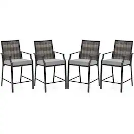 Gymax - Patio Bar Stools Set of 4 w/ Armrest Fabric Seat & Heavy-Duty Metal Frame - Mix Gray