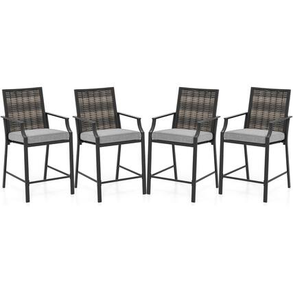 Front. Gymax - Gymax Patio Bar Stools Set of 4 w/ Armrest Fabric Seat & Heavy-Duty Metal Frame - Mix Gray.