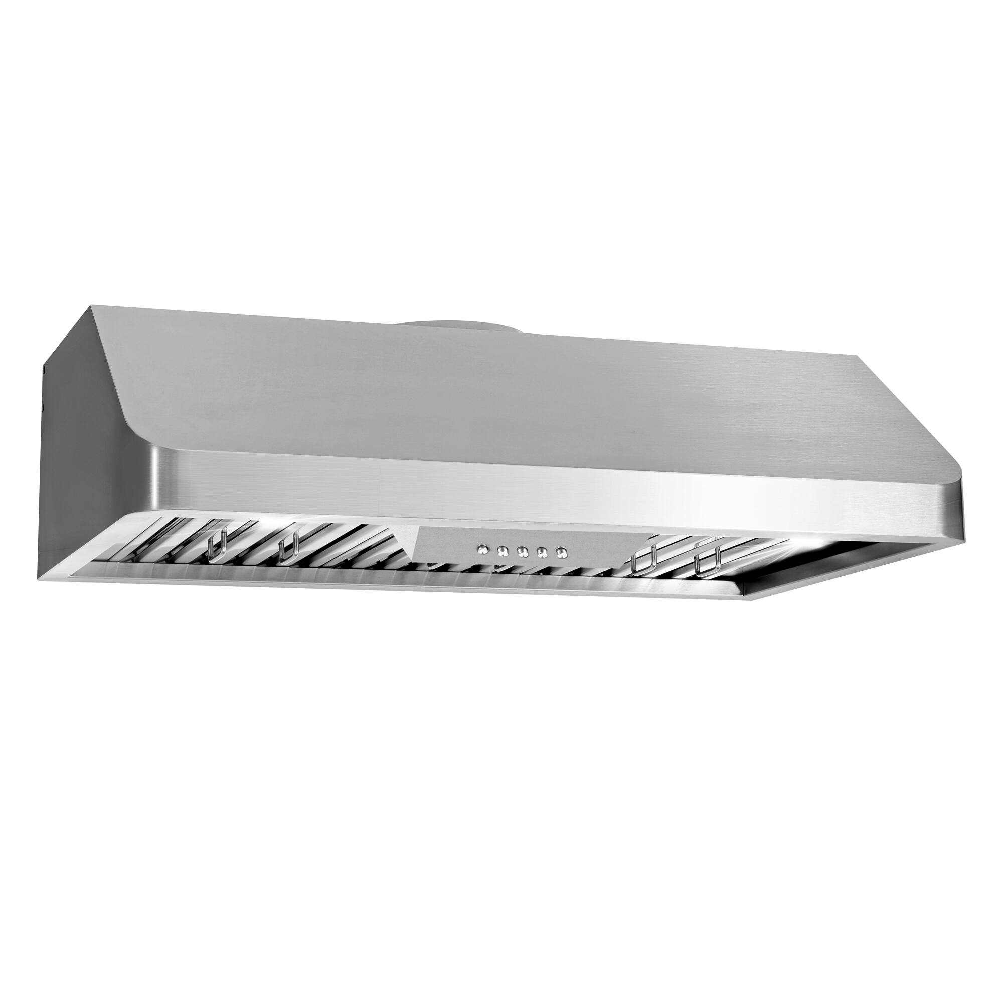 Alt View 2. COSMO - COS-QB90 36 in. Haven Collection 500 CFM Ducted Under Cabinet Range Hood, Button Control, LED Lights - Stainless Steel.