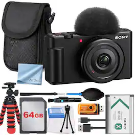 Sony - ZV-1F Vlogging Camera + 64GB Card + Case + ZeeTech Bundle - Black