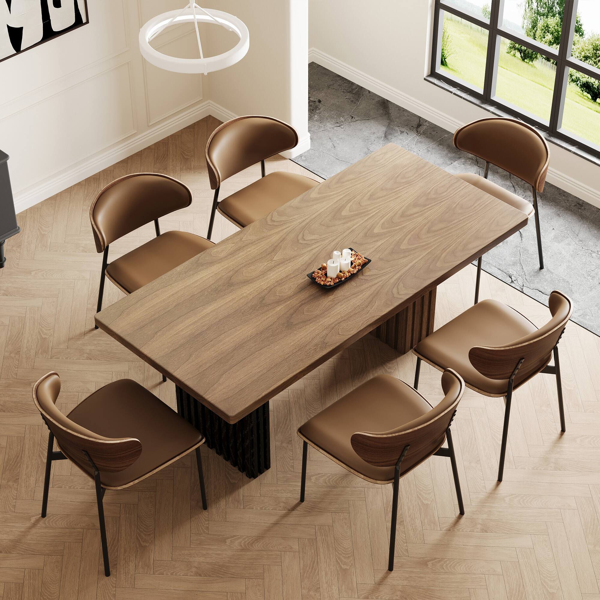 Left. luck idea - 66.9" Rectangular Dining Table for 8-10 People - Walnut Color.