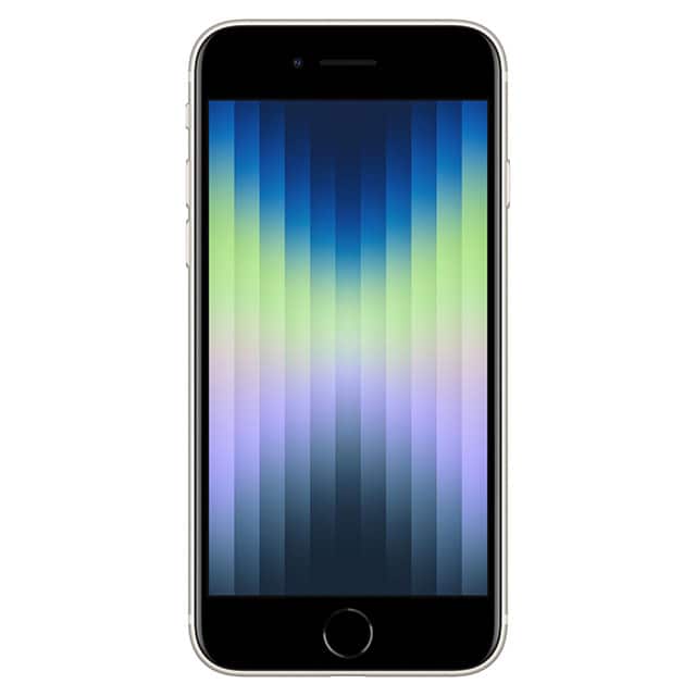 Front. Apple - iPhone SE (3rd Gen) A2595 (Fully Unlocked) 128GB w/ Pre-Installed Tempered Glass - Starlight.