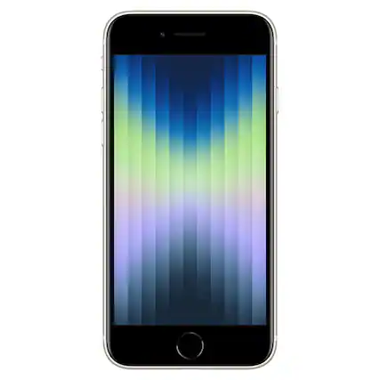 Front. Apple - iPhone SE (3rd Gen) A2595 (Cricket Only) 64GB w/ Pre-Installed Tempered Glass - Starlight.
