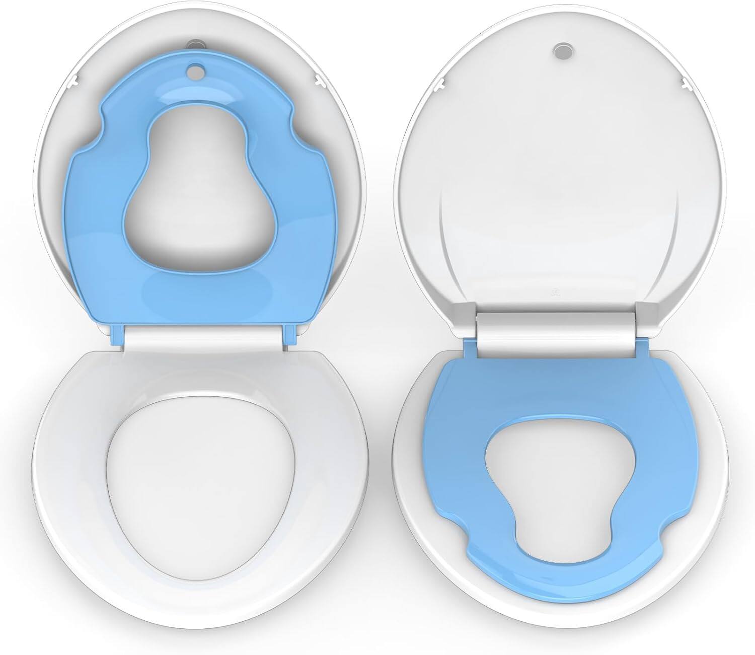 Back. Jojoka - 19inch Blue Elongated Toilet Seat with Built-in Toddler, Slow Close, Child & Adult, Potty Training, Bottom Fixing - Blue.