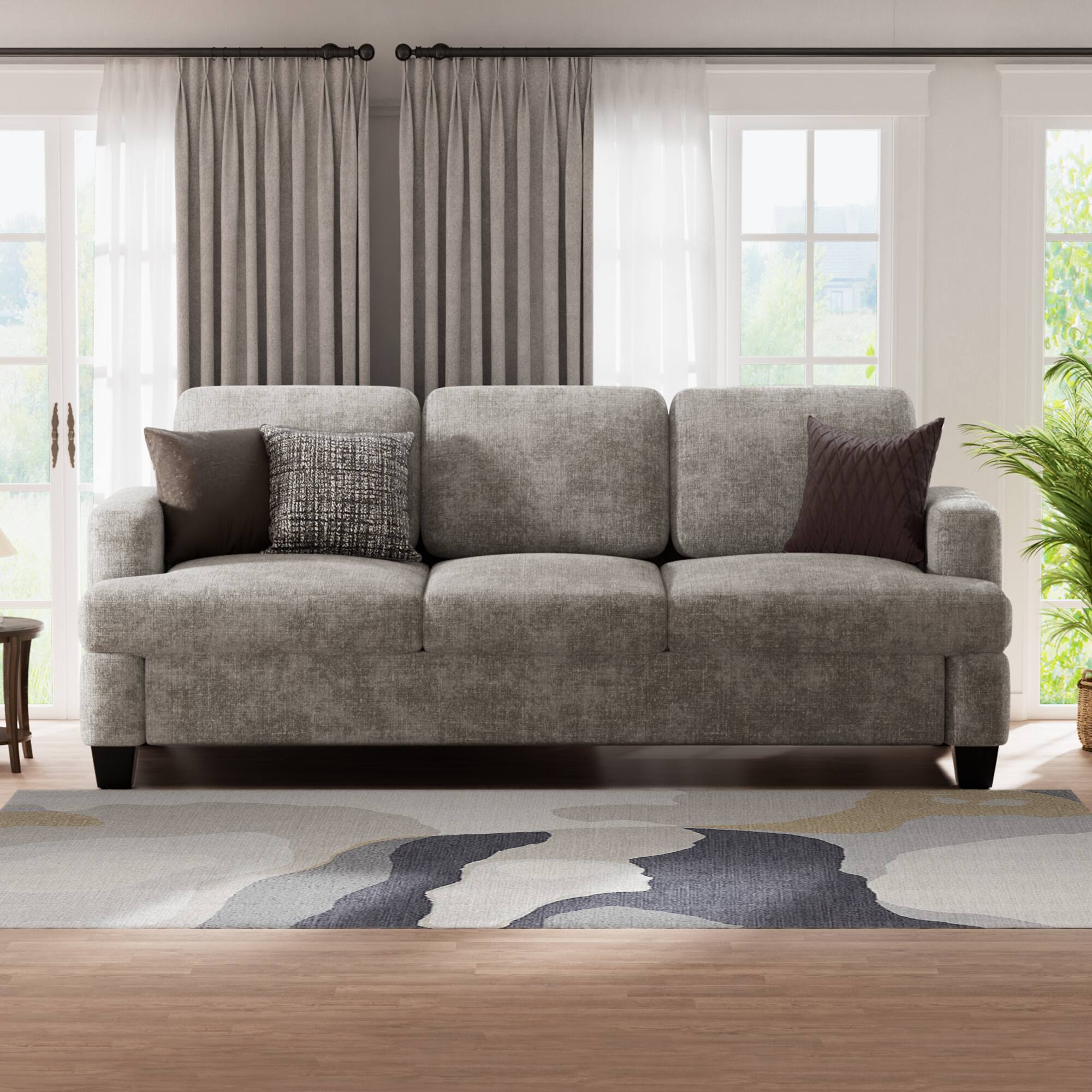 Alt View 3. KERDOM - 85'' Wide 3 Seat Sofa Couch Velvet with with Chaise Longue, Deep Seats, Upholstered Convertible Sofa, 900lbs Capacity - Grey.