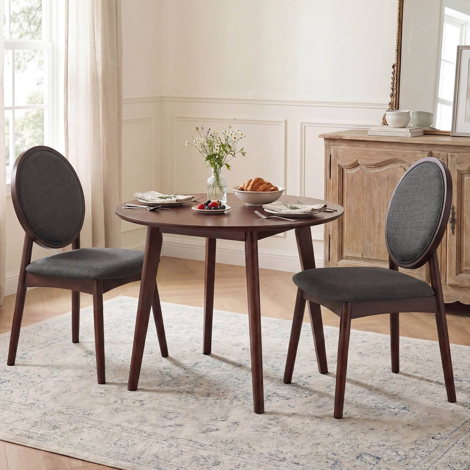Alt View 1. Costway - Costway Dining Chairs Set of 4, Upholstered Linen Fabric Side Chairs with Round Backrest - Black.