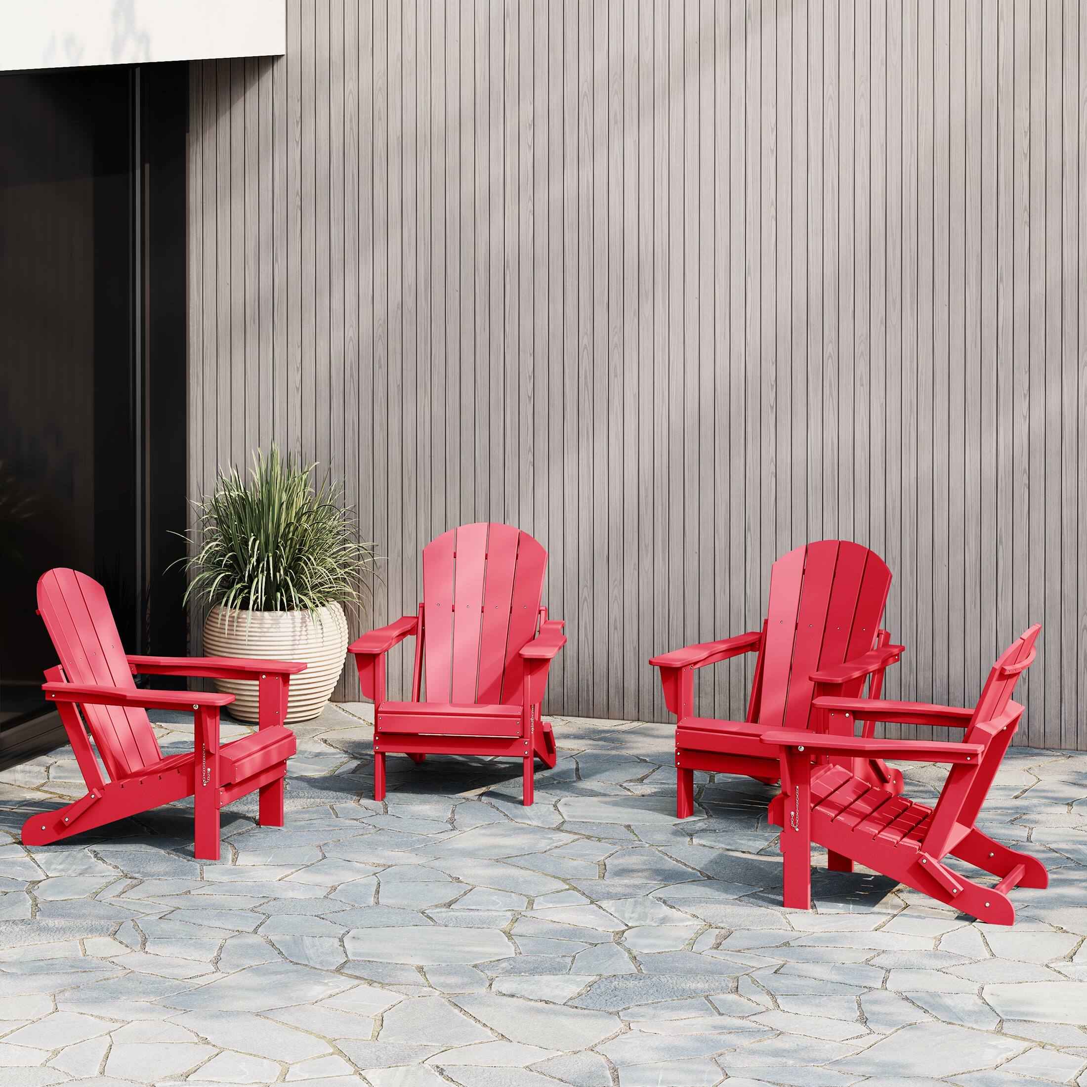 Angle. WestinTrends - WestinTrends Malibu Outdoor HDPE Folding Poly Adirondack Chairs (Set of 4) - Red.