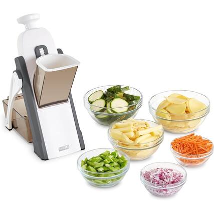 Front. PARKER SLATER - Safe Slice® Mandoline Slicer, Adjustable Julienne and Dicer with 30+ Presets for Vegetables and Meal Prep (Grey) - Gray.