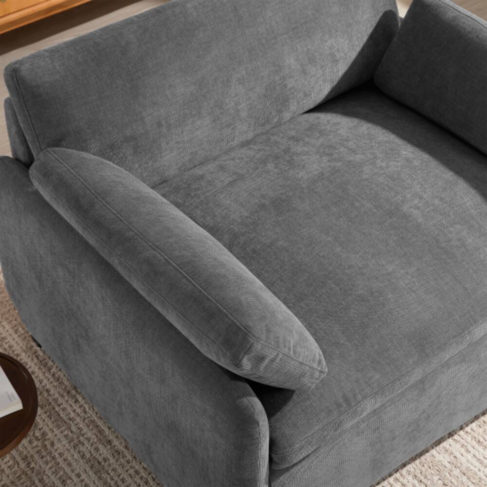 Alt View 4. LUCKY ONE - 50" Oversized Chenille Single Sofa Chair w/ Wide Deep Seat & 2 Pillows - Gray.