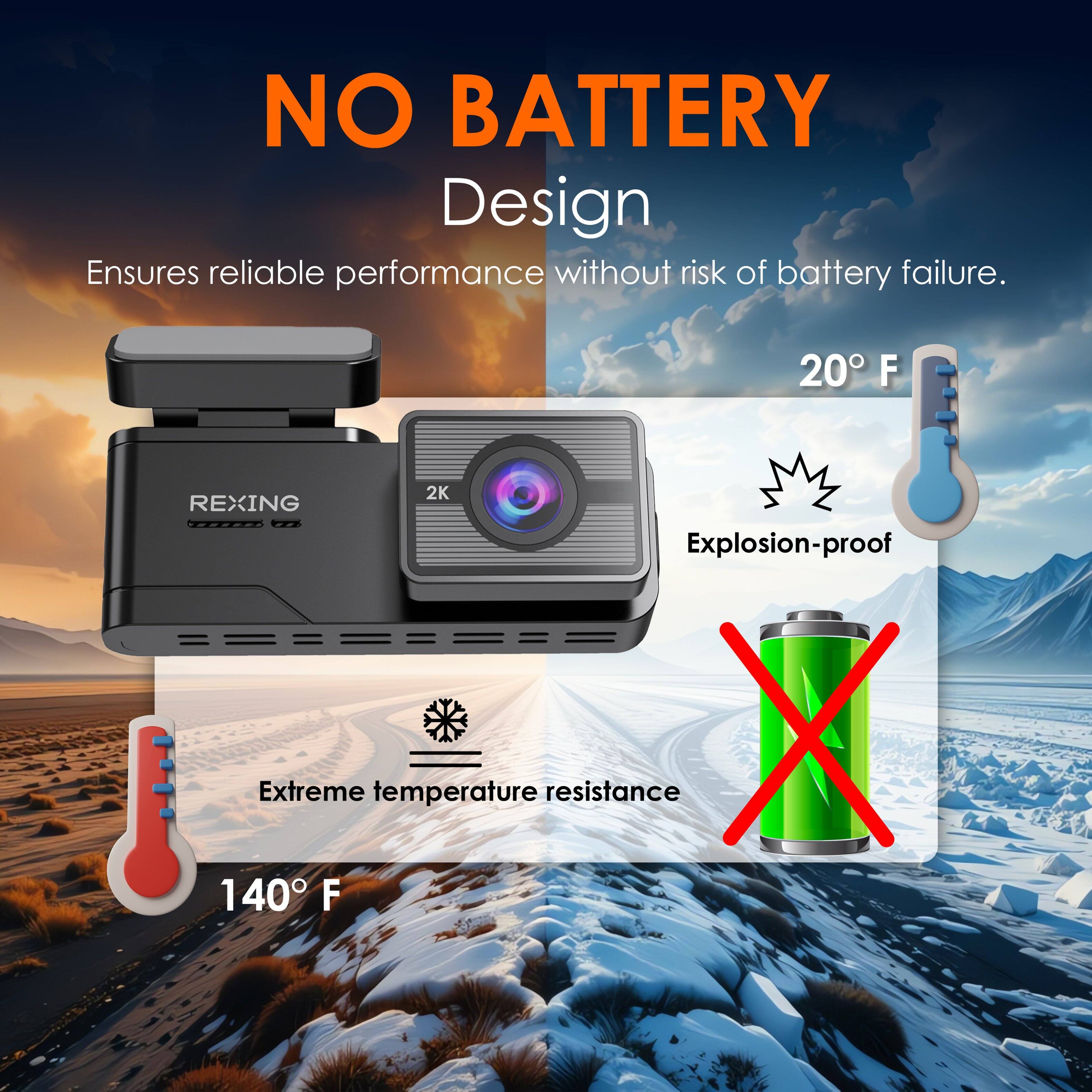 NO BATTERY Design  
Ensures reliable performance without risk of battery failure.

20° F  
Explosion-proof

140° F  
Extreme temperature resistance