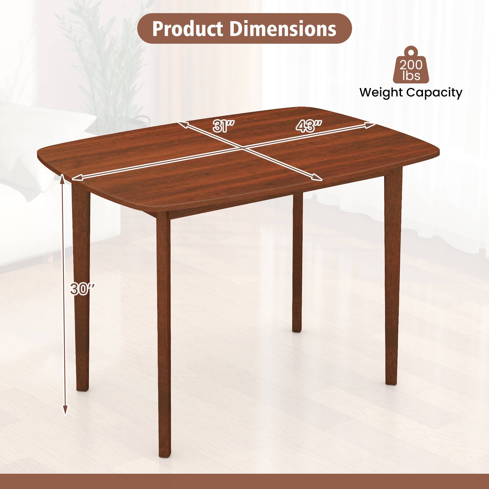 Product Dimensions  
- Length: 43"  
- Width: 31"  
- Height: 30"  

Weight Capacity: 200 lbs