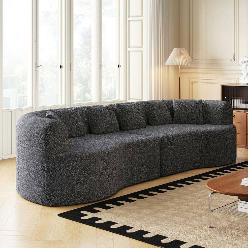 Alt View 6. Kadyn - 106.3" Curved Sectional Sofa, Boneless Cloud Design with 6 Pillows and Memory Foam Seating, Grey - Gray.