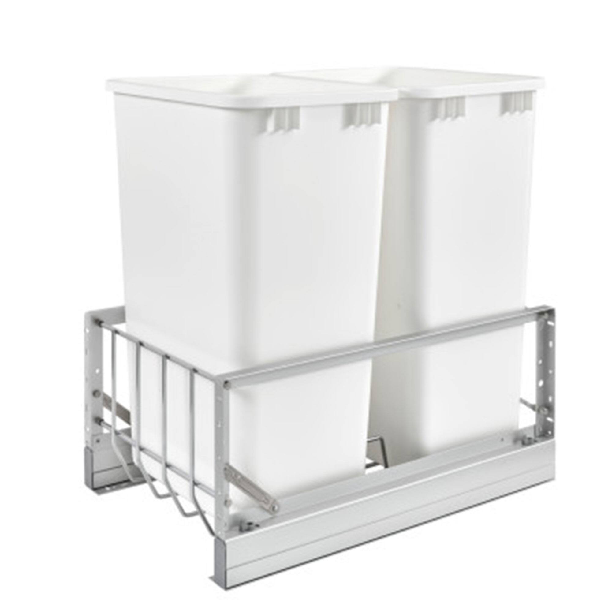Front. Rev-A-Shelf - Rev-A-Shelf Double Pullout 50 qt. Kitchen Trash Can w/ Soft-Close, 5349-2150DM-2 - Silver.