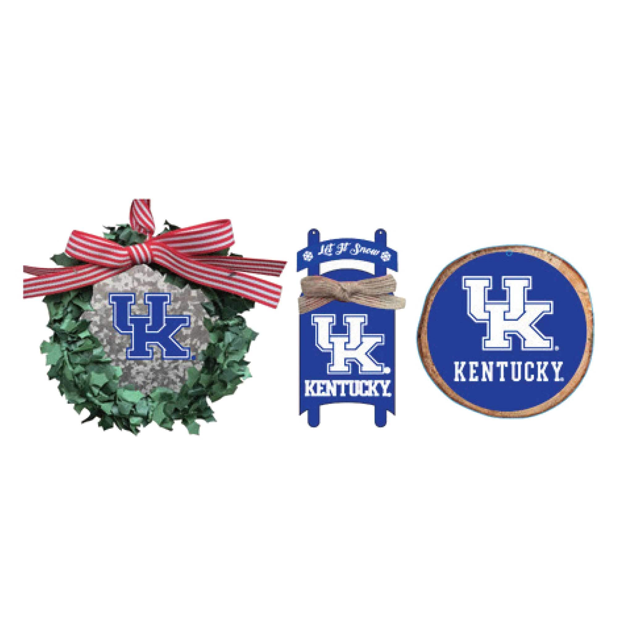 The Memory Company - Kentucky Wildcats Three-Pack Wreath, Sled & Circle Ornament Set - Multicolor
