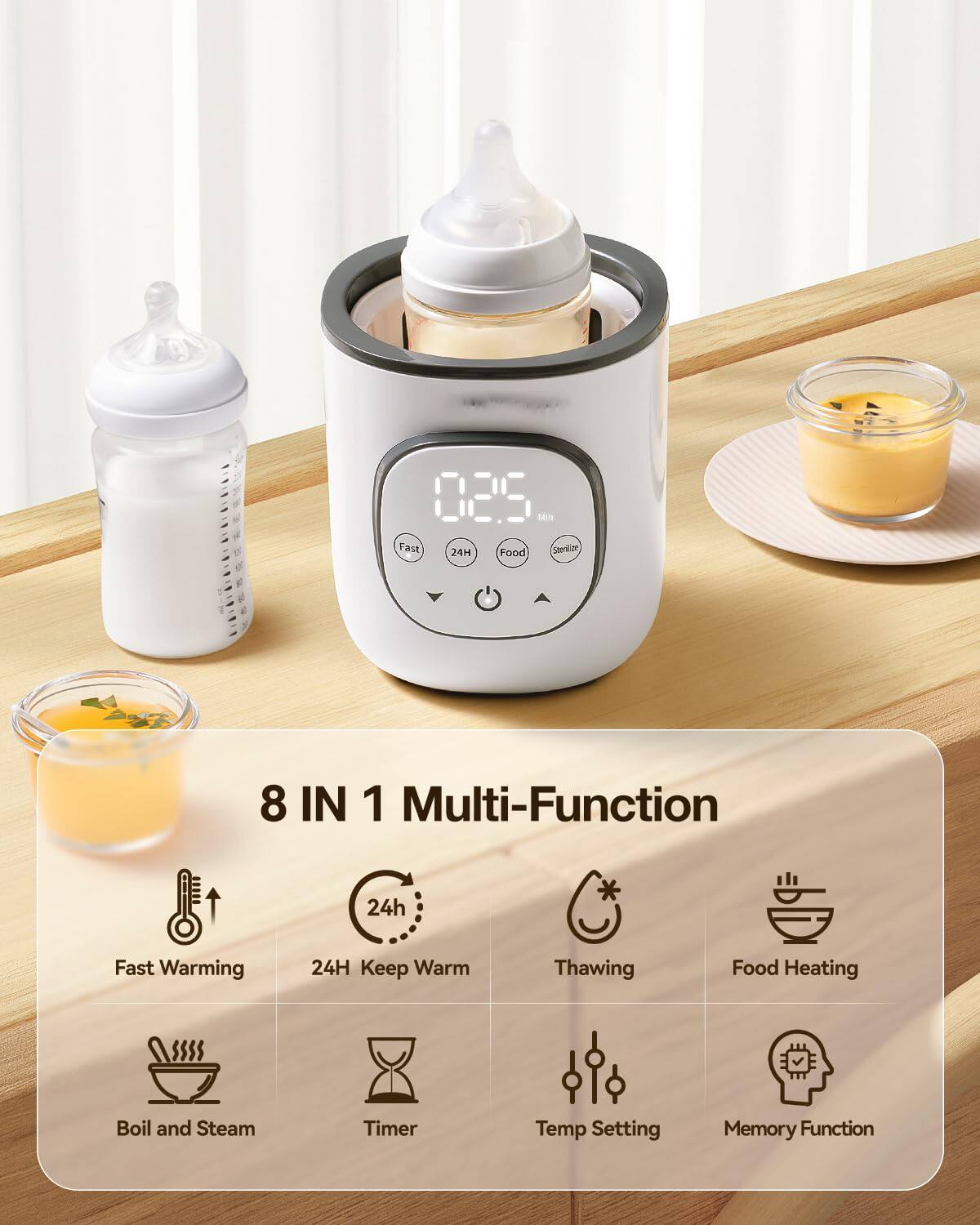 Miiii 4026 Min Fast 24H Food Sterilizer 8 IN 1 Multi-Function  
24H Fast Warming 24H Keep Warm Thawing Food Heating Boil and Steam Timer Temp Setting Memory Function