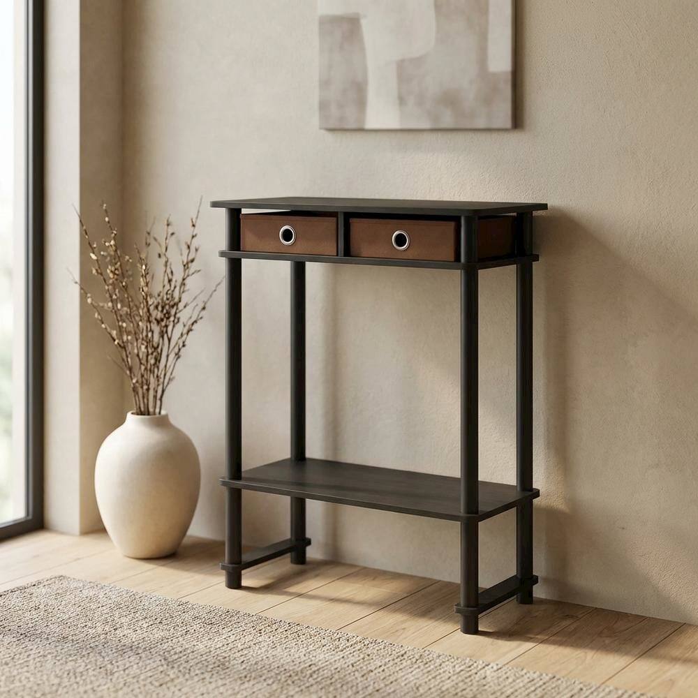 Alt View 4. FurniFact - Espresso Hallway Console Table with Storage Bin and Modern Finish - Espresso/Brown.