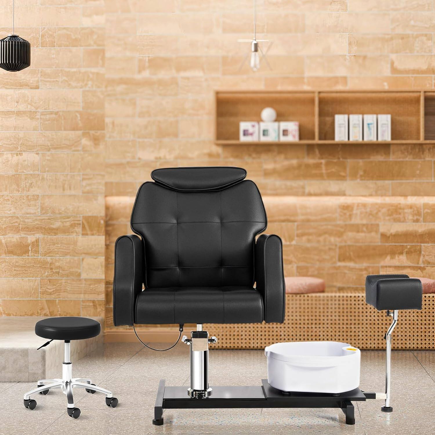 Alt View 3. Winado - Pedicure Spa Chair with 360° Hydraulic Swivel Seat, Bubble Massage Foot Bath, Adjustable Stool for Professional Salon - Black.