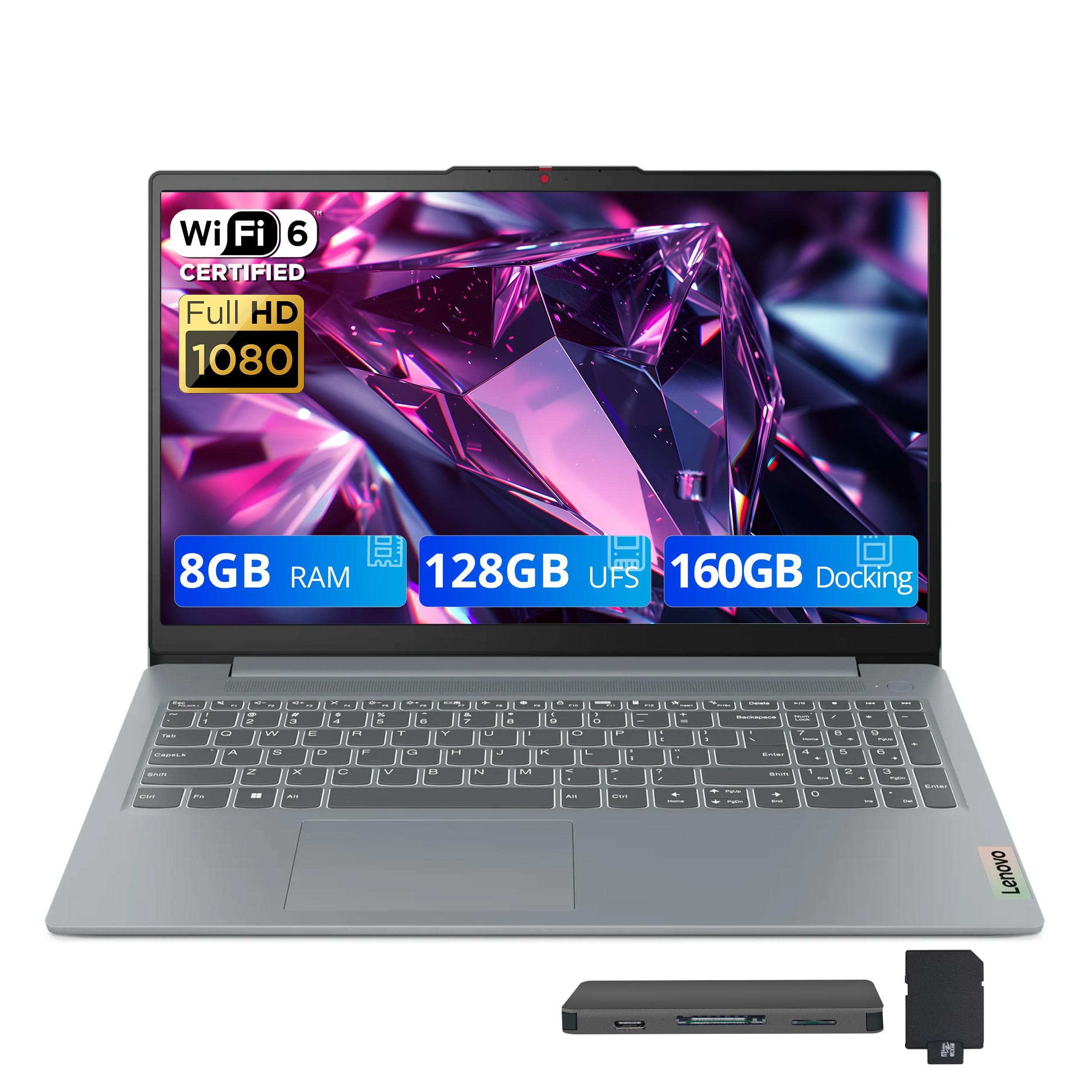 Lenovo - IdeaPad Slim 3i 15.6" FHD Laptop,Intel 8-Core i3-N305,8GB LPDDR5,128GB UFS+160GB Dock,Intel UHD Graphics,Win 11 - Arctic Grey
