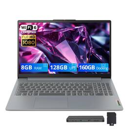 Lenovo - IdeaPad Slim 3i 15.6" FHD Laptop,Intel 8-Core i3-N305,8GB LPDDR5,128GB UFS+160GB Dock,Intel UHD Graphics,Win 11 - Arctic Grey